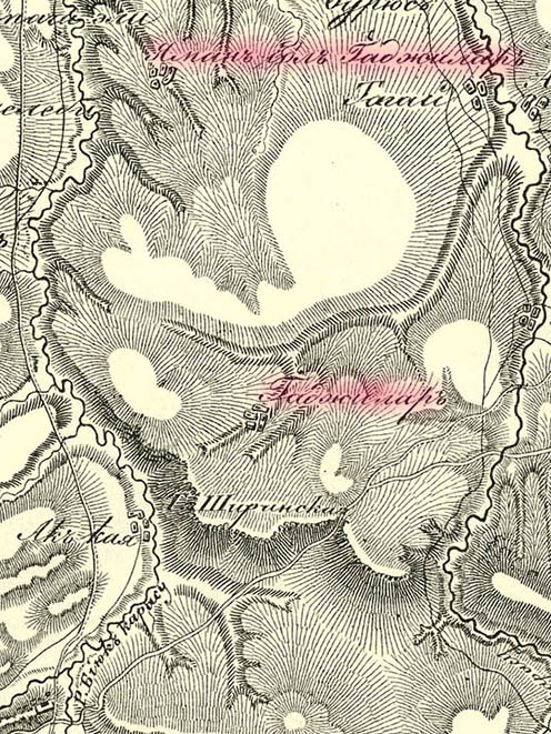 Два села Аджилар на карте Крыма аккадемика Кеппена 1836 года