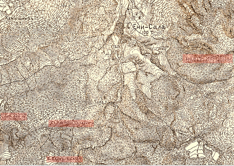 Окрестности скалы Гяур-Кая. Старинная карта «верстовка» 1890 года