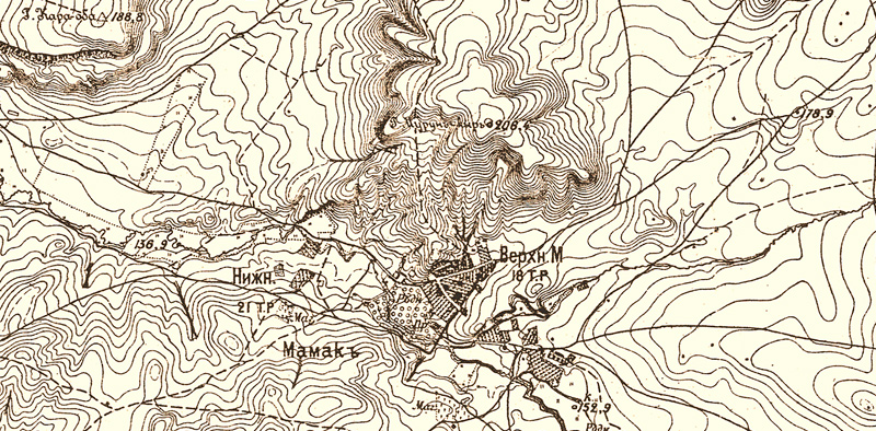 Село Мамак и его окрестности. Старинная карта «верстовка» 1890 года