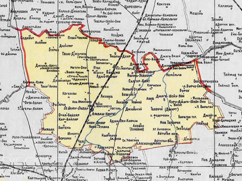 Немецкий национальный Биюк-Онларский район. Участок 10 верстовой карты Крымского статистического управления (1922 год)