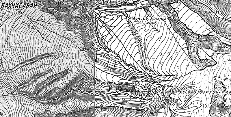 Первая балка и город Бахчисарай на верстовке Военно –  Топографического Депо.1890–1897 год