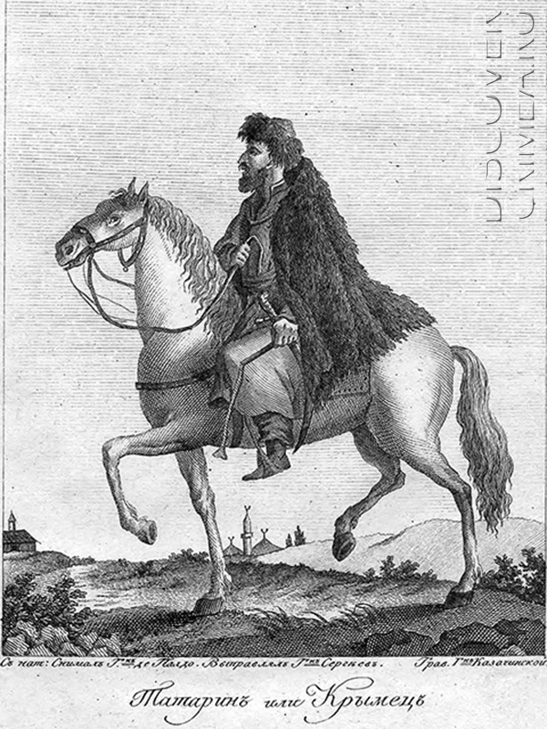 Крымский татарин - крымец на лошади. Иллюстрация из книги 