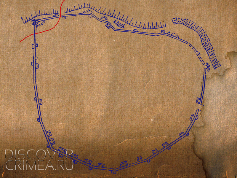 План кольцеобразного укрепления расположенного на вершине горы Аю-Даг (Медведь гора)