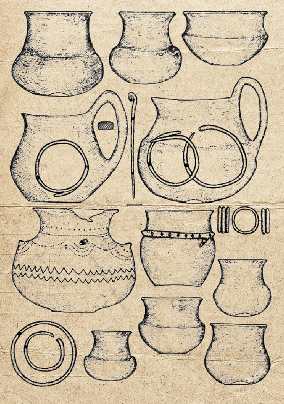 Керамические и бронзовые предметы из Туотайского могильника