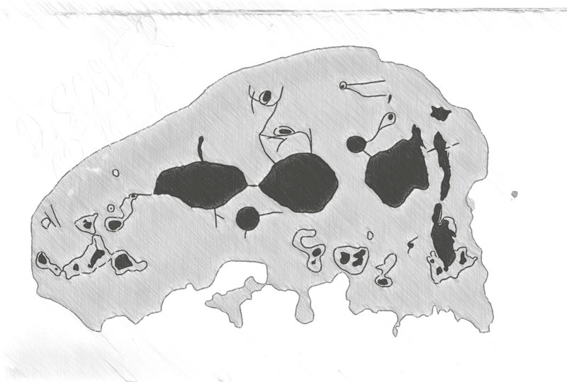 Чаши и желобки у вершины горы Биюк-Чарыш. Прорисовка автора