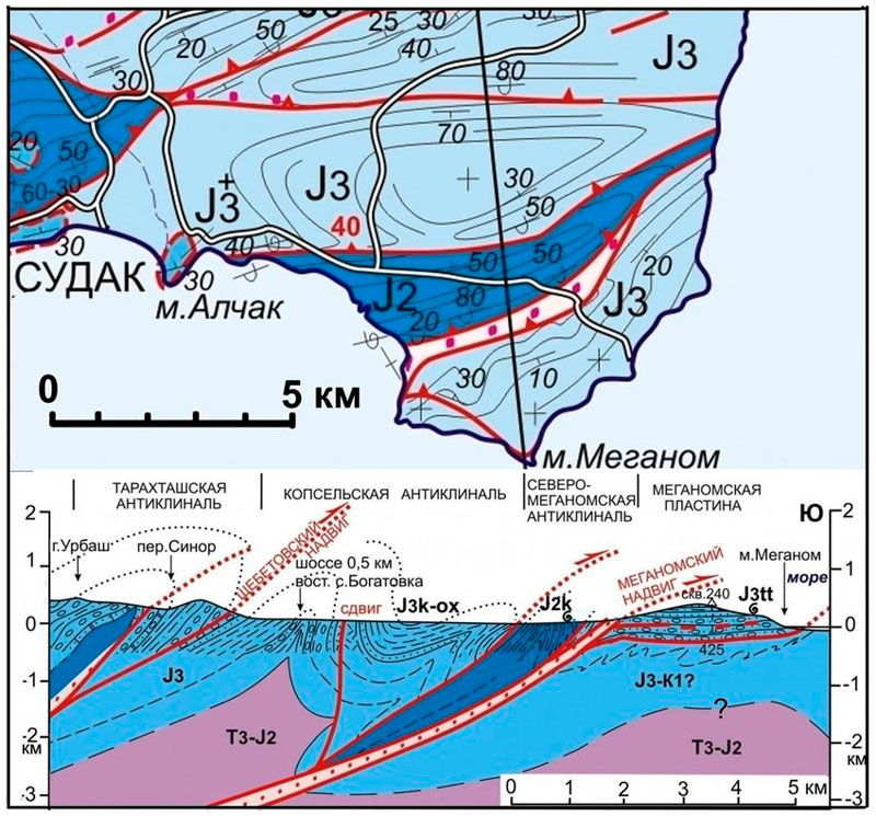 Геологическая карта полуострова Меганом. Автор — В. В. Юдин