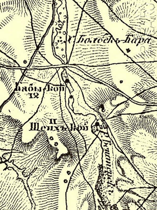 Карта окрестностей села Шейх-Кой (Давыдово) 1865-1876 Село Шейх-Кой с прилегающими землями. Участок карты -«трёхвёрстки» Военно-топографического депо, 1865-1876.